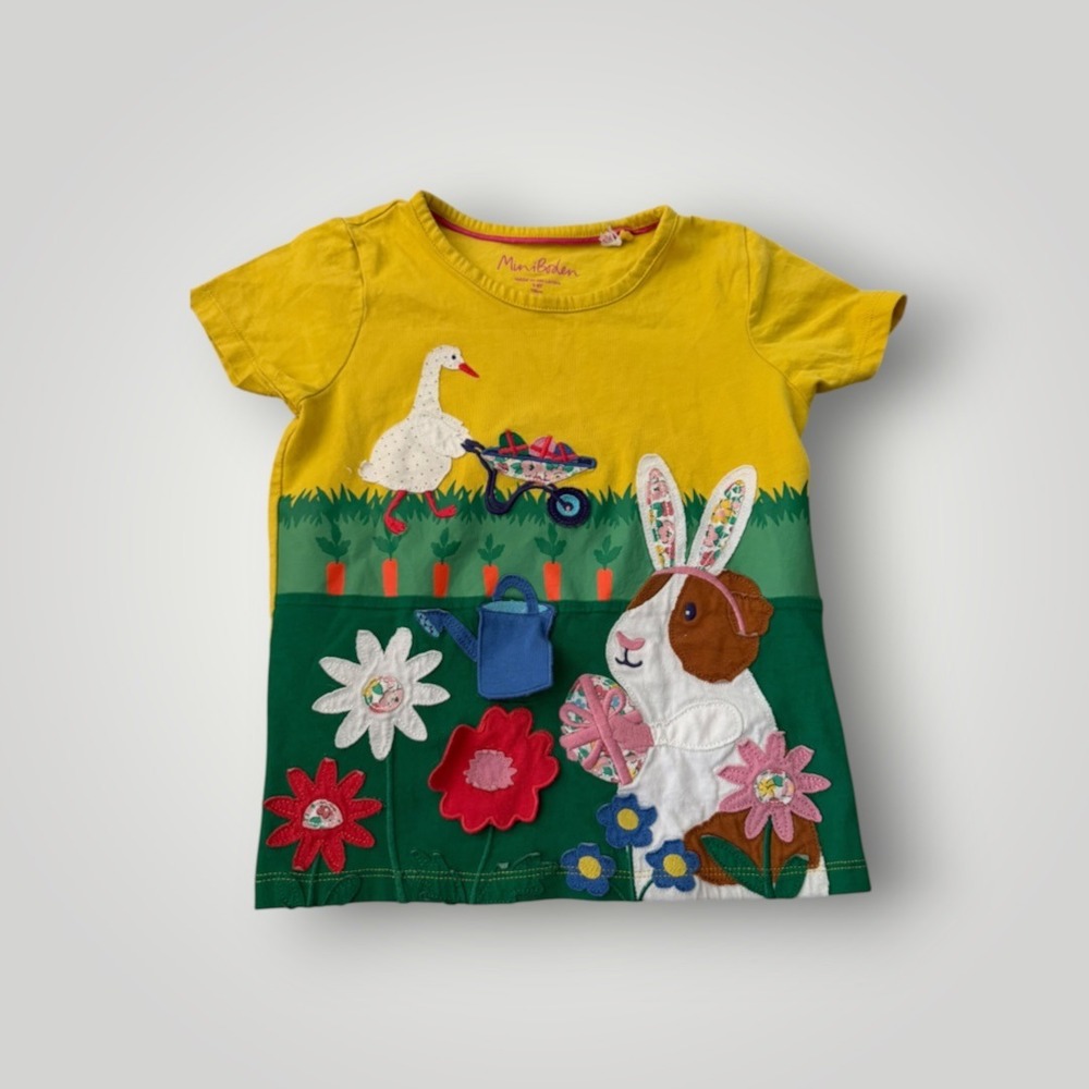 Mini Boden Lift-the-Flap Bunny Egg Hunt Shirt Girl 5-6Y Yellow Garden Easter